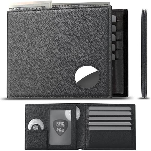 Mens Leather Wallet with AirTag Holder: Hidden Pocket Compatible - Picture 7 of 14